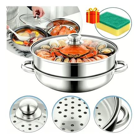 Olla De Acero Inoxidable Vaporera De Cocina 2 Capas 28cm