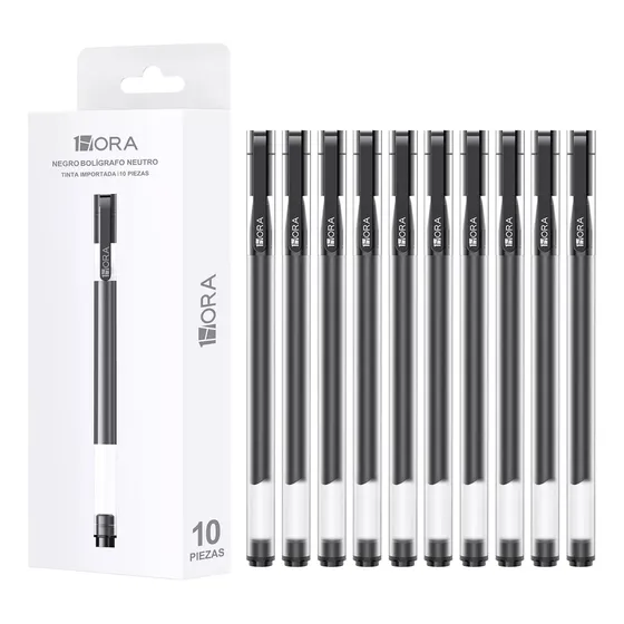 10 Piezas Bolígrafos De Tinta Negra 1hora Pluma Punta De 0.5mm Boligrafo Punto Fino De Tinta Para Estudiantes De Oficina