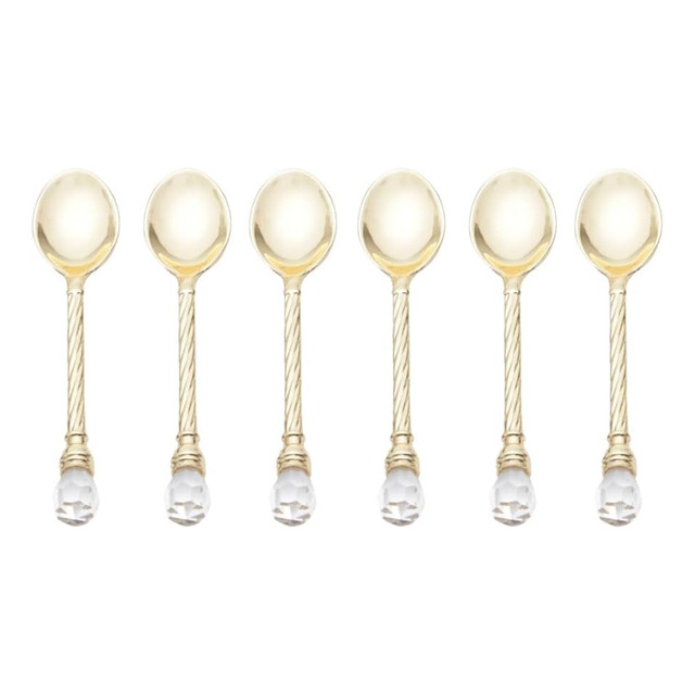 Conjunto 6 Colheres De Café Chá Sobremesa De Zamac Crystal Dourado 11cm - Wolff Conjunto 6 Colheres De Café Chá Sobremesa De Zamac Crystal Dourado 11cm - Wolff