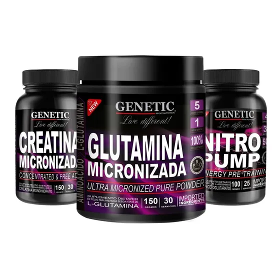 Crecimiento Muscular Creatina Nitro Pump Glutamina Genetic