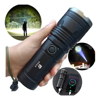 Lanterna Mais Forte Do Mundo Tática Recarregável Led Potente Branco Preto