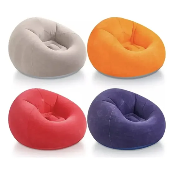 Sillon Puff Sofa Inflable Respaldo Simil Piel Reforzado Naranja