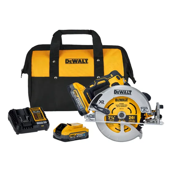 Sierra Circular 7-1/4 20v Xr con 2 baterías 5ah Dewalt Dcs570h2 color amarillo