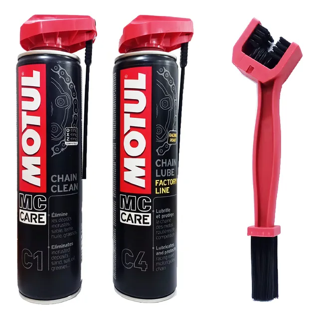 El kit Motul limpia y lubrica el cepillo Chain C1 + C4 +