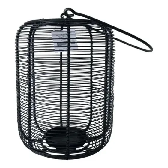Lanterna Colmeia Preta Metal Com Suporte Para Vela 22x47cm