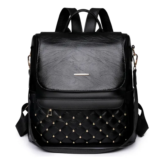 Mochila Cartera Antirrobo Ecocuero Negro 29x28x13 Cm
