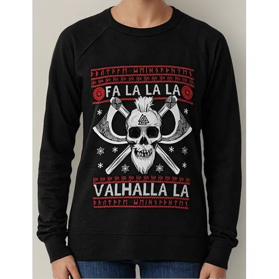 Buzo Suéter De Navidad Feo De Fa La La La Valhalla La Cráneo