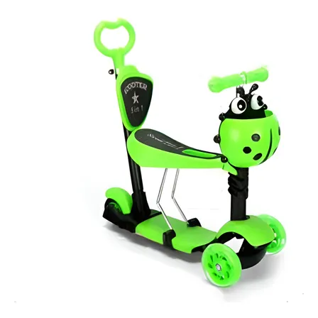 Monopatín Scooter 5 En 1 Mariquita Con Luces Color Verde