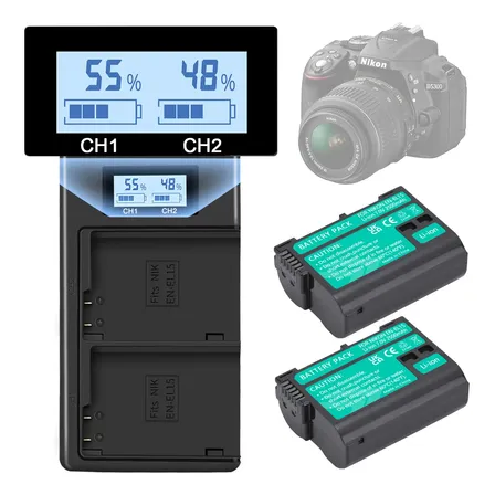 Carregador De Câmera En-el15 2bateria Para Nikon D7200 Z6 Ii Kit Carregador+2bateria