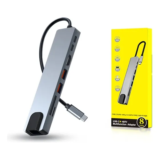 Hub Adaptador Usb 3.0 Rj45 Ethernet Tipo C 8 En 1 