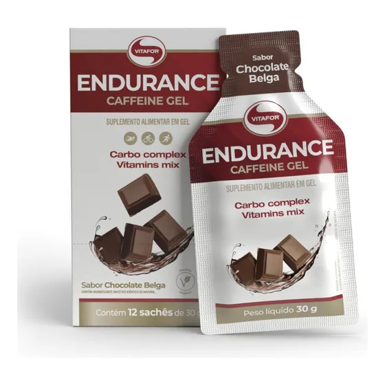Kit 2 Endurance Caffeine Gel Vitafor Sachês Chocolate Belga