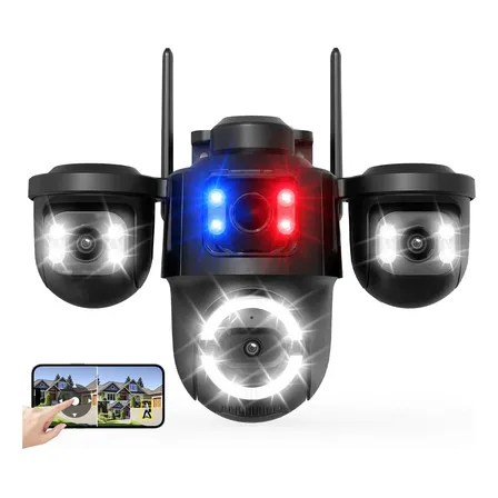 Câmera Segurança Wi-fi Externa Três Lentes Alarme App Icsee Preto Sem Cartão Sd-1