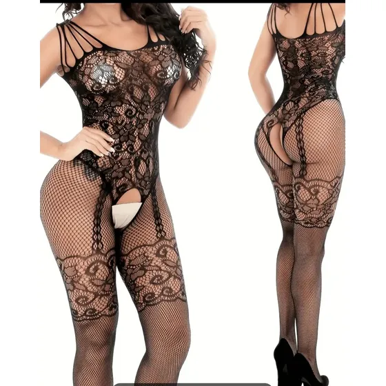 Lencería De Dama De Dormir Mallas Enterizos Vestidos Negro Rayas S,m,l
