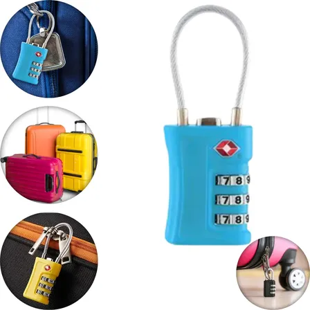 Cadeado Tsa Cabo Aço Senha Mala Viagem Aeroporto Mochila Azul