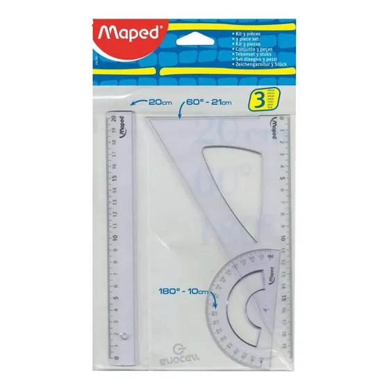 Set Geometria Maped Regla 20 Cms + Escuadra + Transportador