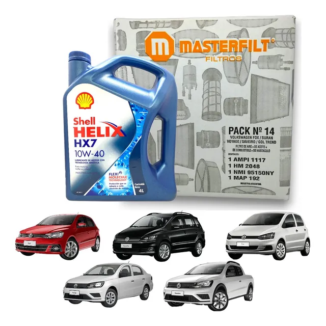 Kit 4 Filtros Vw Gol Trend Fox Suran Voyage + Aceite Shell