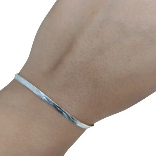 Pulsera Cola De Ratón Chata De  Acero Blanco 