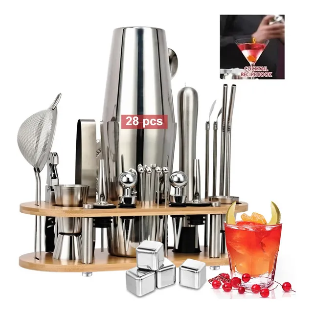 Kit Coctelera 28pc Juego De Bartender Acero Inoxidable,750ml