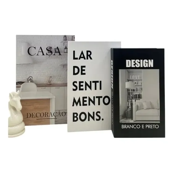Kit Livro Caixa Decorativo Casa, com 3 Unidades, para Organizar