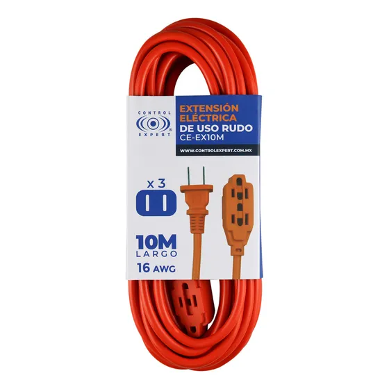 Extensión Eléctrica Uso Rudo 10 Metros Reforzada Color Naranja