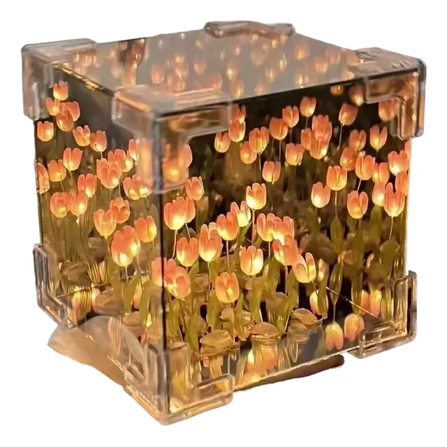 Lampara Pequeña De Tulipanes Infinitos Espejo Cubo Led Armar
