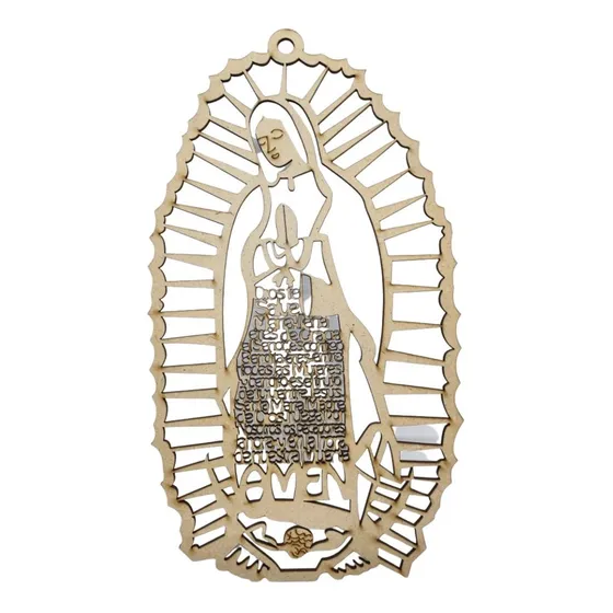 Virgen Guadalupe Dios Te Salve María Cuadro Oración Madera  