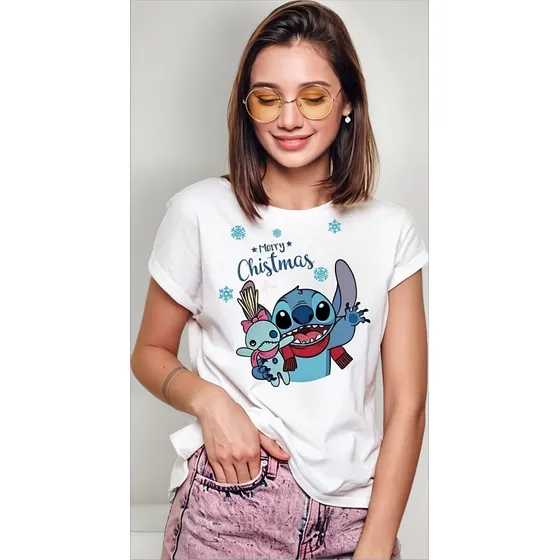 Polo Stitch Navidad Corte Princesa Algodón