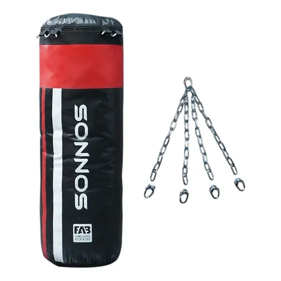 Bolsa De Boxeo Sonnos 1,20 Mts. + Relleno + Cadenas 4 Tiras Rojo