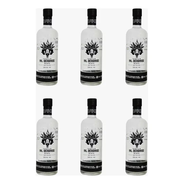 Paquete 6 Botellas De Tequila Cristalino 750ml Mil Demonios