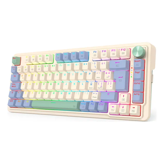 Teclado Gamer Redragon Ucal Pro K673cpg Rgb Pastel Triple Conectividad Español