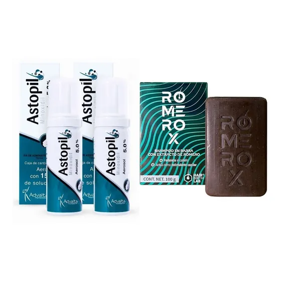 Shampoo Anticaída Romerox + Astopil Minoxidil 5% 15g 2pack