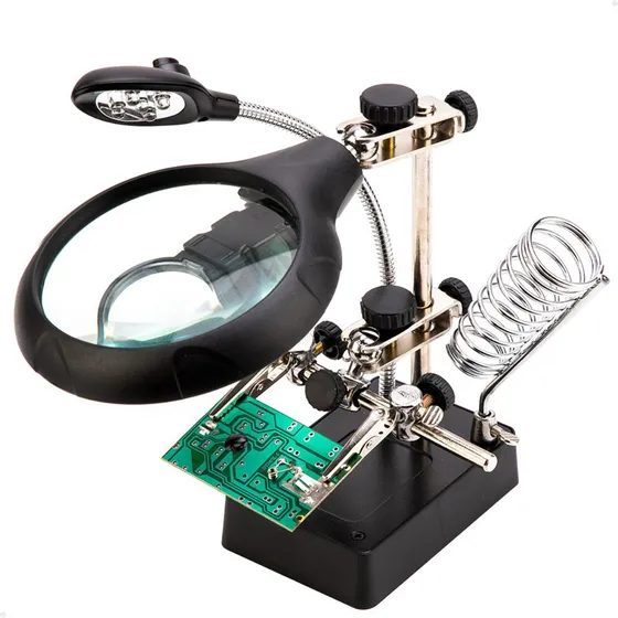 Lupa De Mesa Com Garras E Iluminação 5 Leds Bivolt Aumento 2.5x 5x 8x Ideal Para Eletrônica, Solda, Estética, Artesanato, Leitura E Trabalhos Manuais