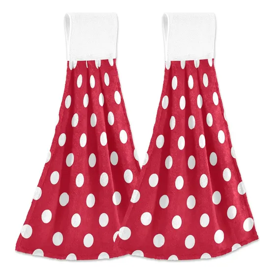 Toalla Cocina Vintage Lunar Blanco Rojo 2 Pieza Suave
