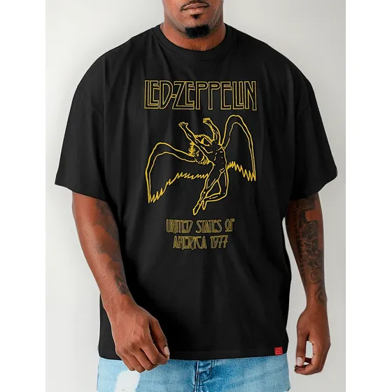 Camiseta Led Zeppelin Plus Size Tour 1977 Camisa Bandas 