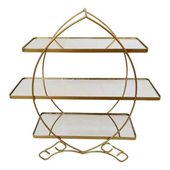 Doceira Com Espelho Três Andares Dubay Dourado Decoração
