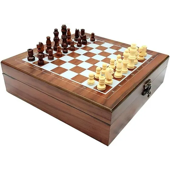 Set De Lujo Tablero Ajedrez Madera + Domino+ Cartas Poker 