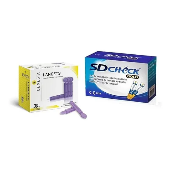 Tiras Reactivas Sd Check + Caja De Lancetas Benesta De 30g
