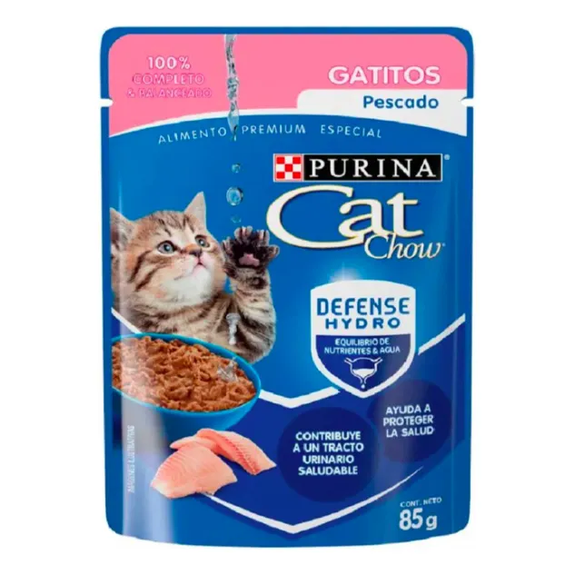 Alimento Para Gato Cat Chow Pescado Gatitos 12 Pzas De 85gr