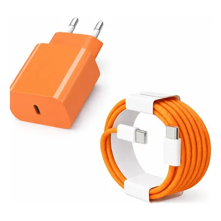 Carregador 40w Usb-c Com Cabo Compatível iPhone 15 16 17 Laranja