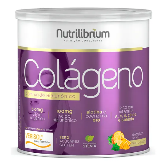 Colágeno Verisol Ácido Hialurônico Silício Orgânico Coq-10 Sabor Abacaxi Com Hortelã