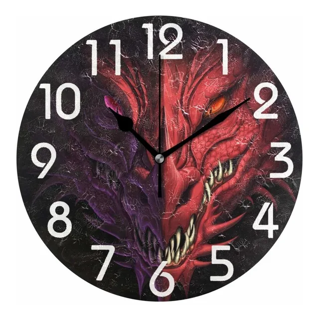 Naanle Reloj Pared Redondo Diseño Cabeza Magica Dragon Rojo