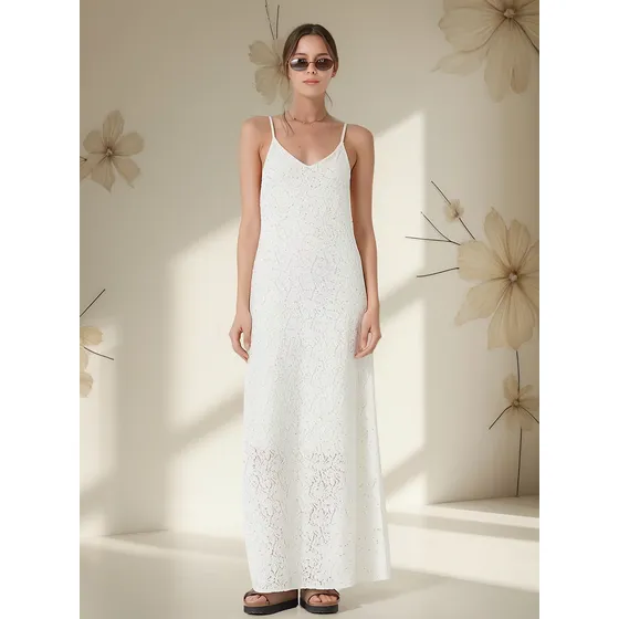 Vestido Katerina Encaje Beige Lentejuelas Bordadas Gu4065