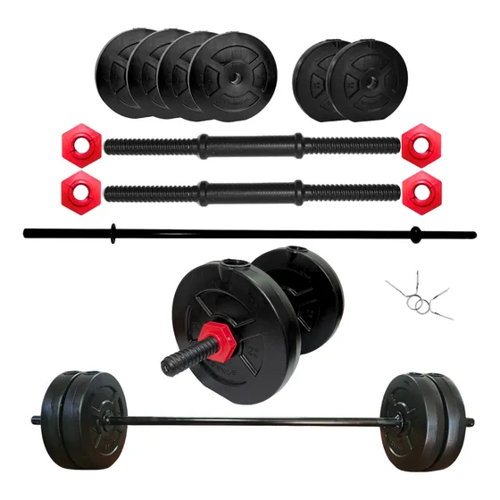 Kit 2 Mancuernas + Barra + 25 Kg. Discos Pesas Pvc Sonnos