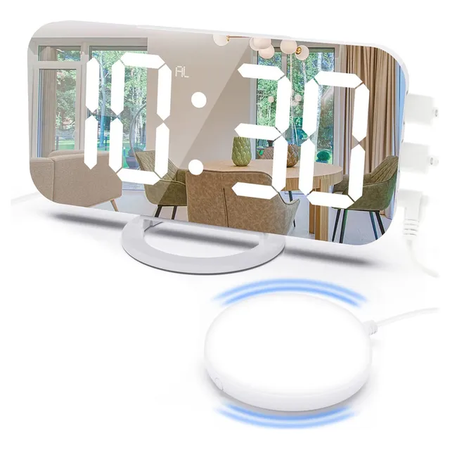 Reloj Despertador Digital Espejo Led Agitador Cama Luz Pared