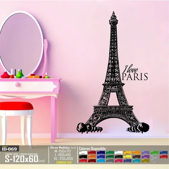Vinilo Decorativo Torre Eiffel I Love Paris