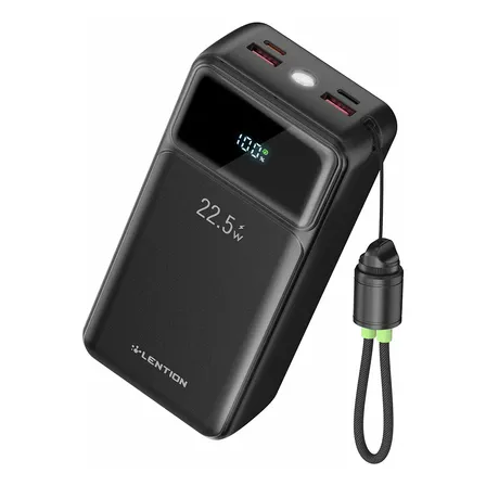 Carregador Portátil Power Bank 27000mah Permitido No Avião Com Lanterna 22.5w Turbo Carga Rápida Universal Usb-c Saída Usb Para Celular iPhone Samsung Xiaomi Motorola Tablet Preto