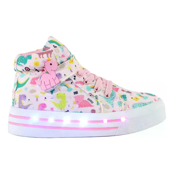 Tenis Botas Niña Dinosaurio Luces Led Dino Niñas Velcro Rosa
