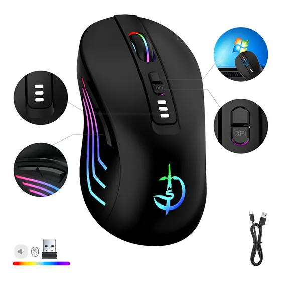 Mouse Sem Fio Recarregável Ergonômico Game Bt 2.4g Genérica Preto