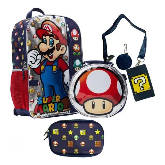 Super Mario Bros Set 4pzas Bolso+lonchera+cartuchera+pcarnet