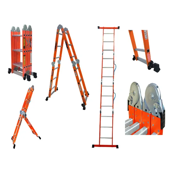 Escaleras Plegable Multiposiciones Naranja, Con Ruedas